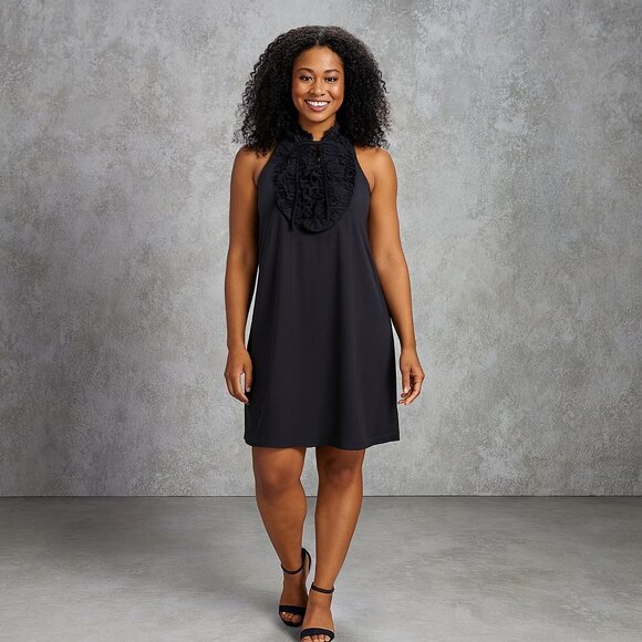 Zara Woman Black Ruffle Halter Shift Dress Size Small Elegant Minimalist Chic - Picture 4 of 9